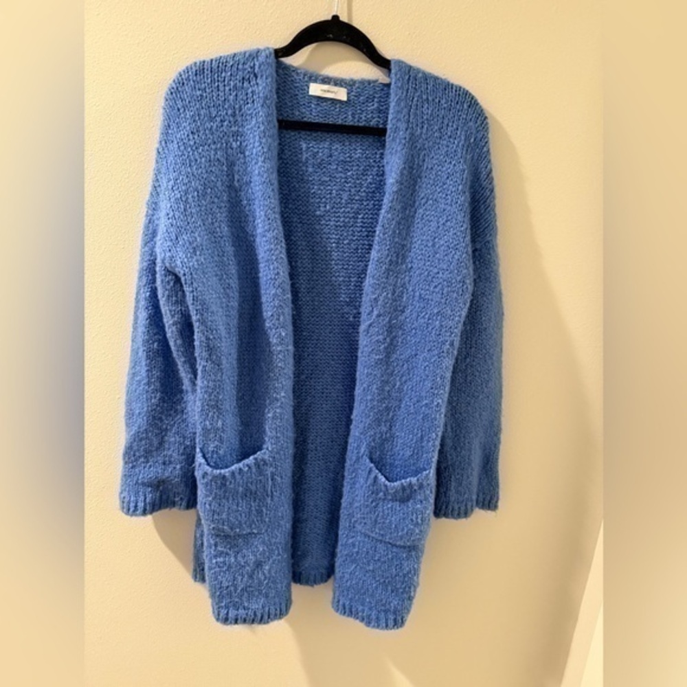 Sita Murt Womens 8 40 Alpaca Wool Chunky Knit Open Front Cardigan Blue 592302